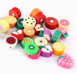 Fimo perler. Frugter. Fluorescerende. 10 mm. Ca. 50 stk.